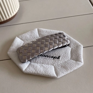 Chic silver woven checkerboard hair clip with vintage rectangular design for women