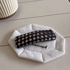 Retro black and silver woven checkerboard hairpin with minimalist geometric design for women