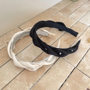 French Style Satin Braided Headband For Women Elegant Faux Artificial Pearl Pleated Hair Hoop High Top Sweet Hair Accessories Daily