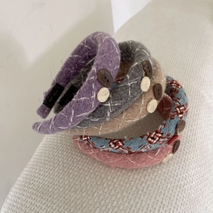 Retro knitted button headbands for women in assorted colors with handmade label