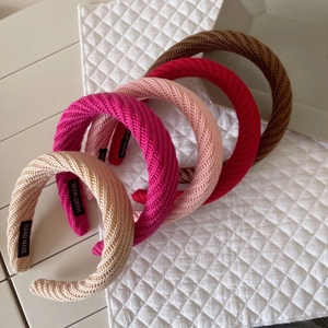 Serre-Tête Rembourré Tricoté pour Femmes Bord Large Haut de Tête Laine Tissée Couleur Unie Accessoires de Cheveux Automne Hiver