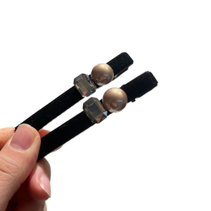 French style pearl hair clips with black velvet and grey gemstone details for women