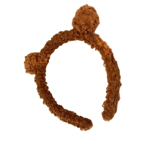 Plush brown bear ear headband made of soft lamb wool for face washing and styling