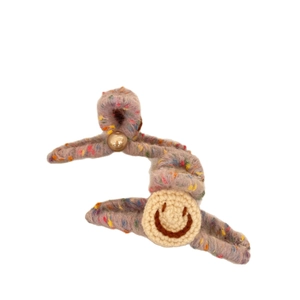 Cute knitted hair claw clip with smiley face and gold bead decoration for women