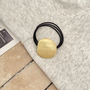 Minimalist gold brushed oval metal hair tie with high-elastic black triple-strand rope