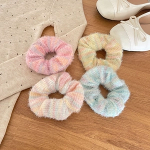 Sweet Mohair Knitted Hair Scrunchies Gradient Ice Cream Colors Elastic Hair Ties Plush Large Hair Rope For Women Girls