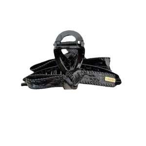 Elegante pinza per capelli con fiocco in pelle nera e targhetta metallica LOVEDAYS