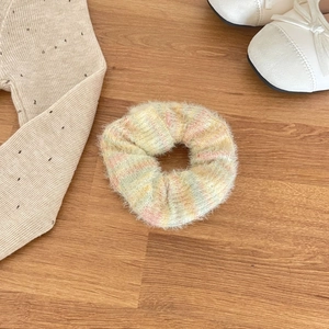 Colorful gradient mohair scrunchie with fluffy texture for sweet ponytail styling
