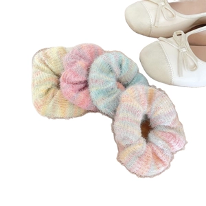 Sweet mohair knit scrunchies set with ice cream gradient colors for soft autumn hair styling