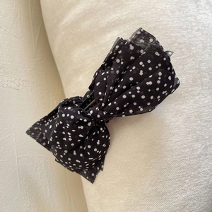 French Style Polka Dot Bow Hair Clip Elegant Chiffon Large Ribbon Banana Clip For Women Ponytail Holder Hair Accessory