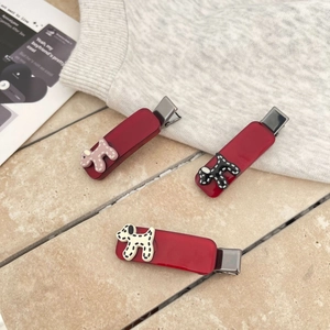 Simpatico Fermaglio per Capelli in Acrilico Rosso con Motivo a Pois a Forma di Cucciolo Fermaglio a Becco d'Anatra Coreano per Donna