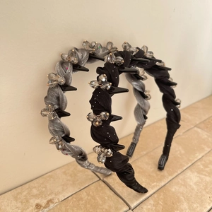 Sparkling crystal woven headband with silk gauze fabric for elegant hair styling