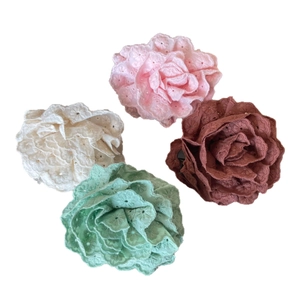 Floral hair claw set in pink, white, brown and green with detailed lace embroidery