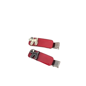 Set di fermagli rossi per capelli con cani a pois in resina e clip in metallo argentato