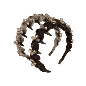 Sparkling crystal beaded headband with twisted fabric and punk spikes for voluminous hair