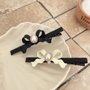 Barrette à Cheveux Élégante Nœud Papillon avec Künstliche Perle d'Imitation Style Coréen pour Femme Alliage Tissu Pince Crocodile Accessoires Cheveux Mode