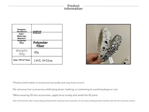 Detailed sizing chart and specifications for the sequined tweed headband product