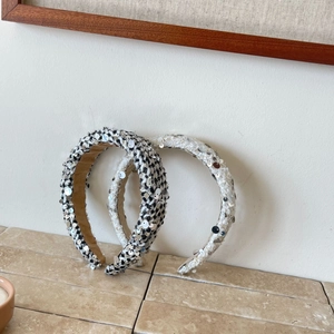 Padded Tweed Headband For Women With Shiny Sequin Elegant Plaid Texture Hair Hoop Retro Hair Accessories For Party Daily Wear
