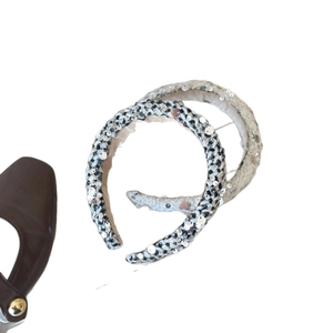 Sparkling sequin tweed headbands in black-silver and beige-gold colors for women