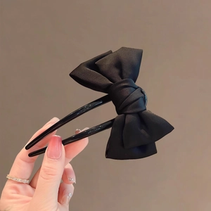 Handmade Satin Bow U-Shaped Hair Stick Elegant Black Fabric Hair Fork For Women Hanfu Qipao Styling Hair Accessories Gift