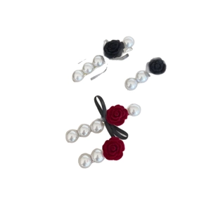 French vintage velvet rose and pearl hair clips set with ribbon bow decoration