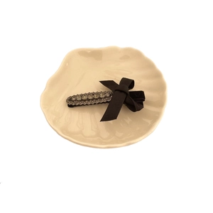 Elegant black velvet bow hair clip with sparkling rhinestones in a vintage French style