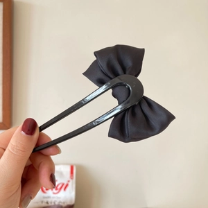 Elegant Chinese style black fabric bow U-shaped hair stick for women daily hair styling