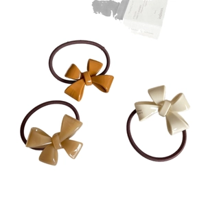 Three-piece bow hair tie set in earthy tones made of high-elasticity rubber and acrylic