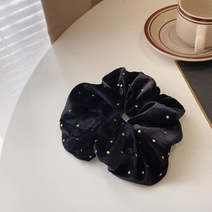 Vintage Style Coréen Noir Velours Chouchou Pour Femmes Or Point Décor Élastique Élastique Cheveux Hepburn Style Accessoire Cheveux