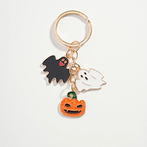 Creative Halloween keychain with cartoon ghost and pumpkin charms in enamel metal finish