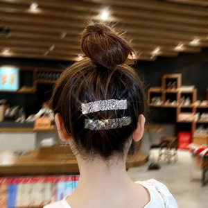Sparkling rhinestone rectangle hair clips in white and grey for women on dark hair