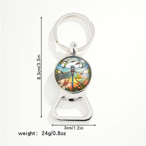 Detailed size specifications of the vintage dragonfly pattern bottle opener keychain