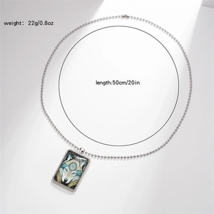 Detailed silver rectangle necklace with wolf art, 50cm length and 22g weight display