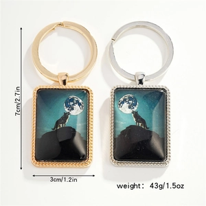 Detailed view of wolf moon rectangle keychains with precise size and weight dimensions