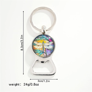 Dragonfly bottle opener keychain dimensions 3.3x1.2 inches with colorful glass dome art