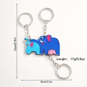 Detaillierte Ansicht der Elefanten-Puzzle-Schlüsselanhänger mit genauen Maßen in Zoll