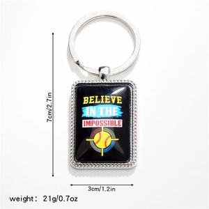 Inspirational 'Believe In The Impossible' baseball keychain with 7cm x 3cm dimensions