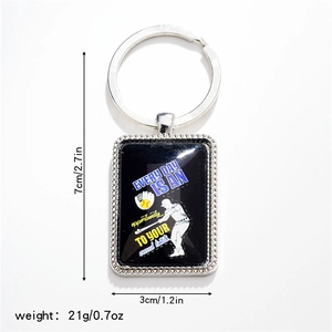 Detail view of baseball keychain dimensions 7x3cm with sports motivational print