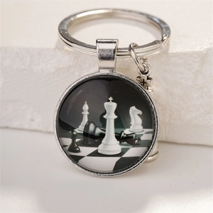 Porte-clés Échecs Créatif Métal Verre Cabochon Pion Cavalier Roi Reine Pendentif Jeu Stratégie Cadeau pour Amateurs Échecs