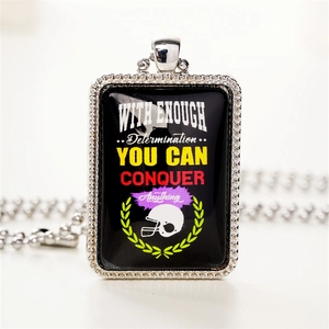 Inspirational football helmet dog tag necklace in polished silver and black finish