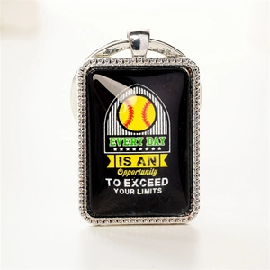 Rhinestone softball pendant keychain with motivational slogan and yellow ball graphics