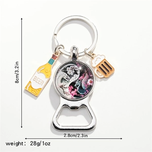 Detail of 8cm Yin-Yang lion and dragon keychain with beer bottle opener charms