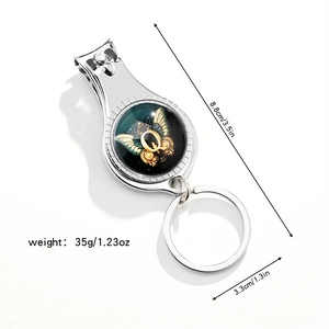 Detailed dimensions of the 3-in-1 stainless steel nail clipper keychain tool with gear pattern