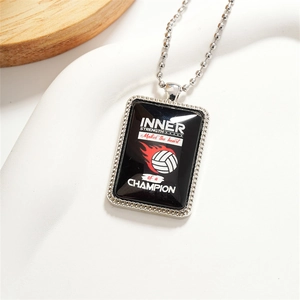 Inspirational volleyball necklace with stainless steel dog tag pendant and bead chain