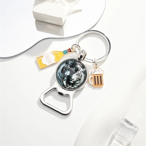 Chinese Style Tai Chi Yin Yang Glass Cabochon Keychain Bottle Opener Alloy Beer Bottle Mug Charm Key Ring Accessory