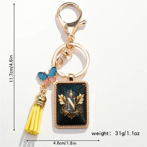 Detail view of letter N keychain with dimensions 11.7cm height and 31g weight