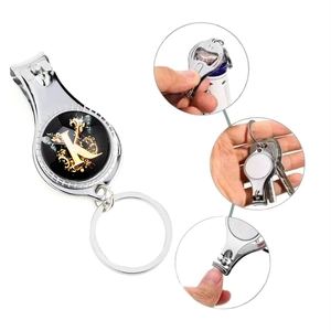 3-in-1 silver metal keychain with nail clipper, bottle opener and floral letter K