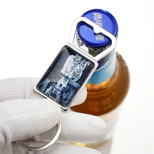 Square animal tiger metal keychain with integrated beer bottle opener function