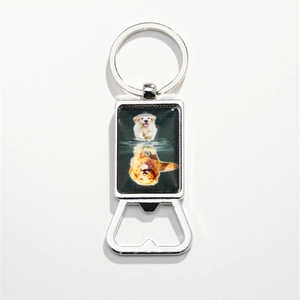Multifunctional golden retriever keychain with beer bottle opener in silver finish metal