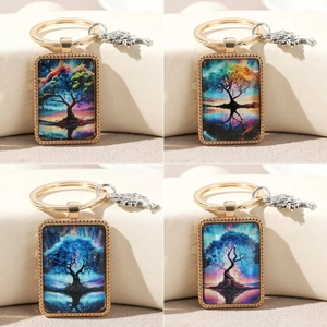 Tree of Life Time Glass Metal Keychain Creative Artistic Couple Keyring Vintage Backpack Bag Hanging Ornament Gift